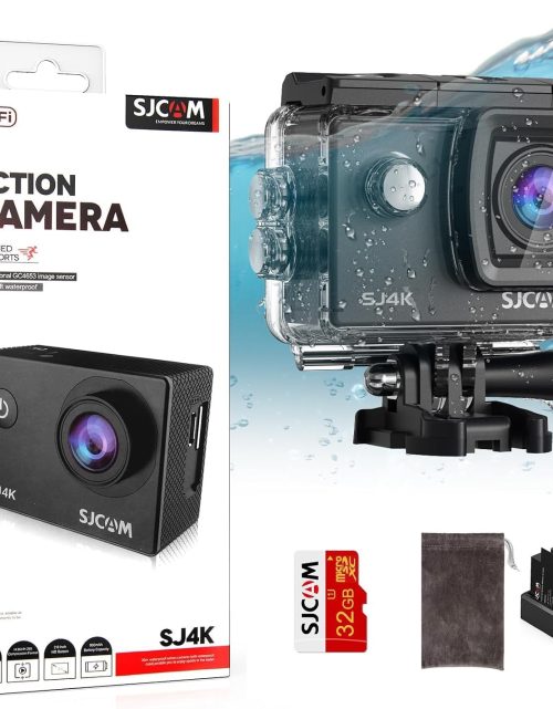 SJCAM SJ4000 Pro-Grade 4K Action Camera, 40MP 3-Axis EIS Stabilization Motorcycle Sport Camera, 170°FOV Waterproof Camera Underwater, 5X Zoom, Dual Batteries, 32G SD Card and Helmet Accessory Kit