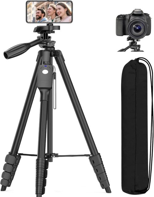 XXZU Tripod, 67" Camera Tripod with Travel Bag, Cell Phone Tripod with Remote, Aluminum Portable Tripod Stand with Phone Tripod Mount & 1/4”Screw, for Phone/Camera/Projector/DSLR/SLR